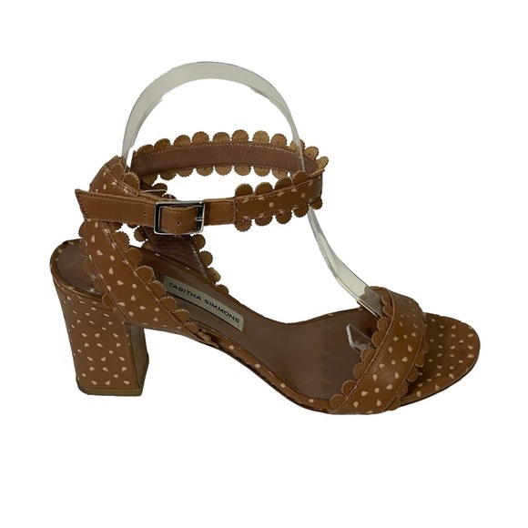 Tabitha Simmons Brown Leather Scalloped Ankle Strap Block Heel Sandal 36 US 5 - Picture 3 of 10